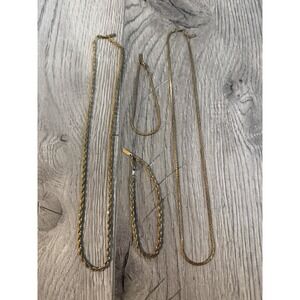 14k Gold Plated Rope & Herringbone Chain Necklace Bracelet Sets 18" #438